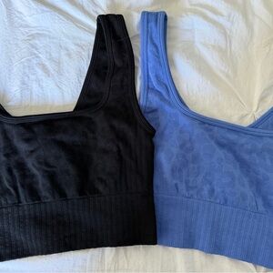 Lot of 2 - 90 Degree By Reflex Black and Blue Animal Print Sports Bras sz S